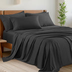 Shilucheng 6 Piece King Sheet Sets, Cooling Sheets, Blend Rayon Derived From Bamboo, Deep Pocket Up To 16', Breathable & Soft Bed Sheets, Hotel Silky Bedding Set, Black