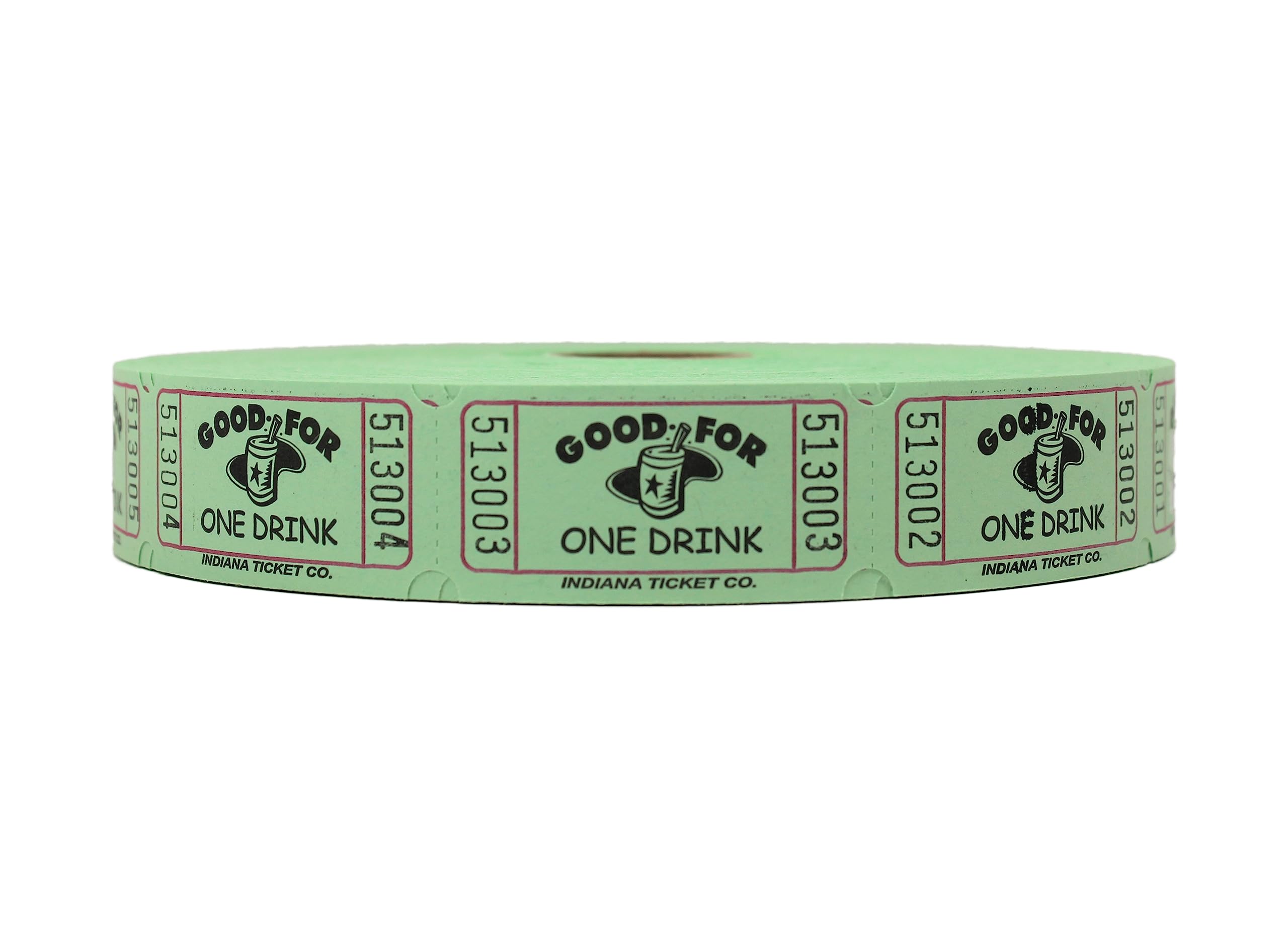 Indiana Ticket Co. Green Drink Roll Tickets, 2000 Per Roll, Single Roll, 1X2 Tickets For Admission, Events, Fundraisers & Prizes