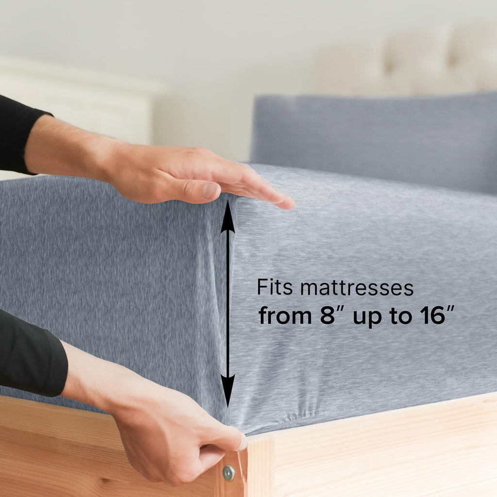 Full Size Fitted Bed Sheet - Hotel Luxury Single Fitted Sheet Only - Fits Mattress Up To 16 - Extra Soft, Wrinkle Free, Breathable Sheet - Bottom Fitted Sheet - Heathered Blue Single Fitted Sheet Only
