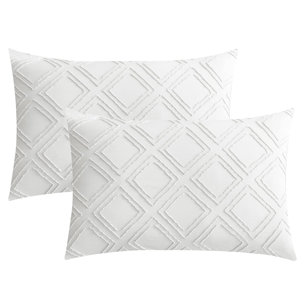 Jellymoni 2 Pack White Pillowcases King Size, Soft Microfiber Geometric Tufted Pillow Covers With Envelope Closure (Pillows Are