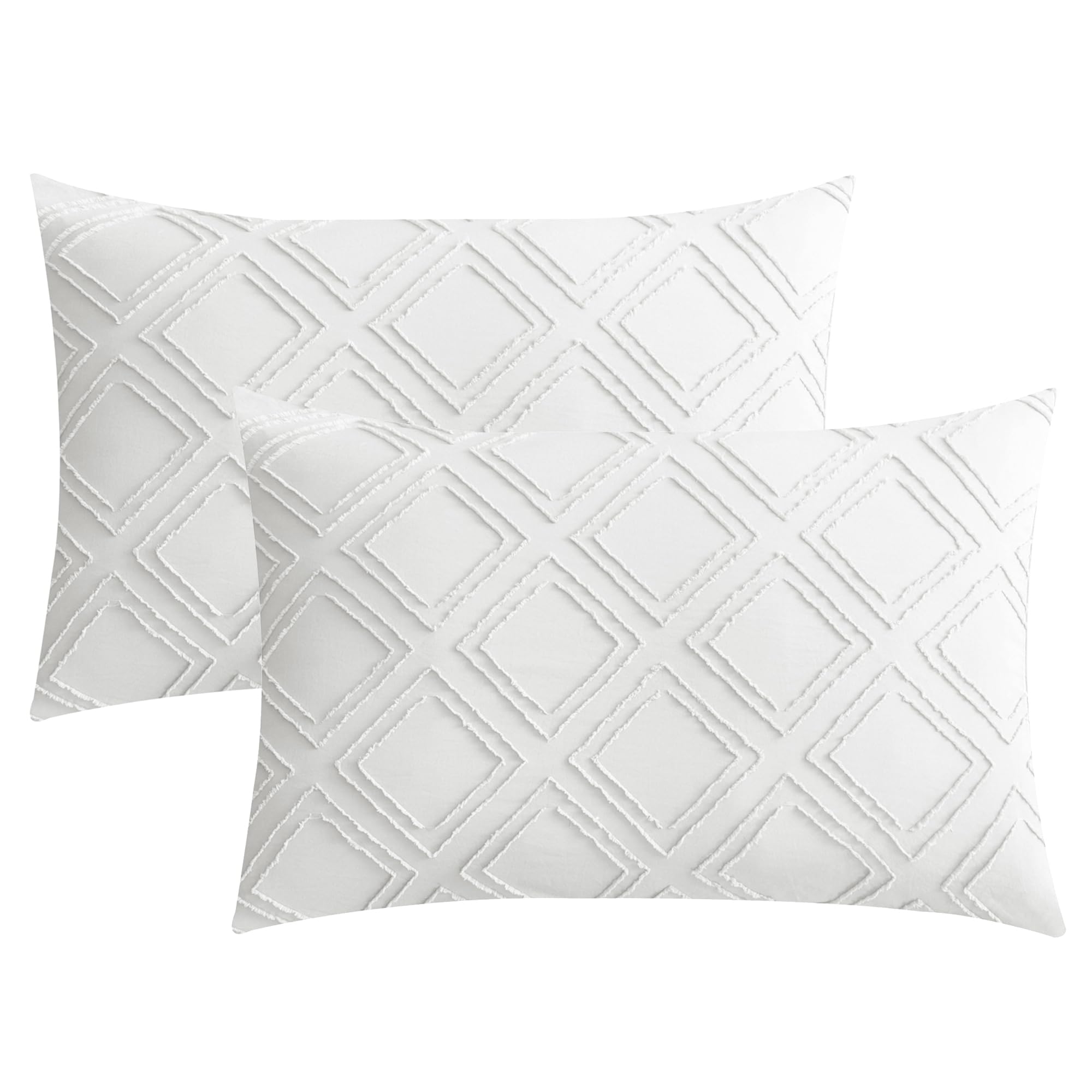 Jellymoni 2 Pack White Pillowcases King Size, Soft Microfiber Geometric Tufted Pillow Covers With Envelope Closure (Pillows Are