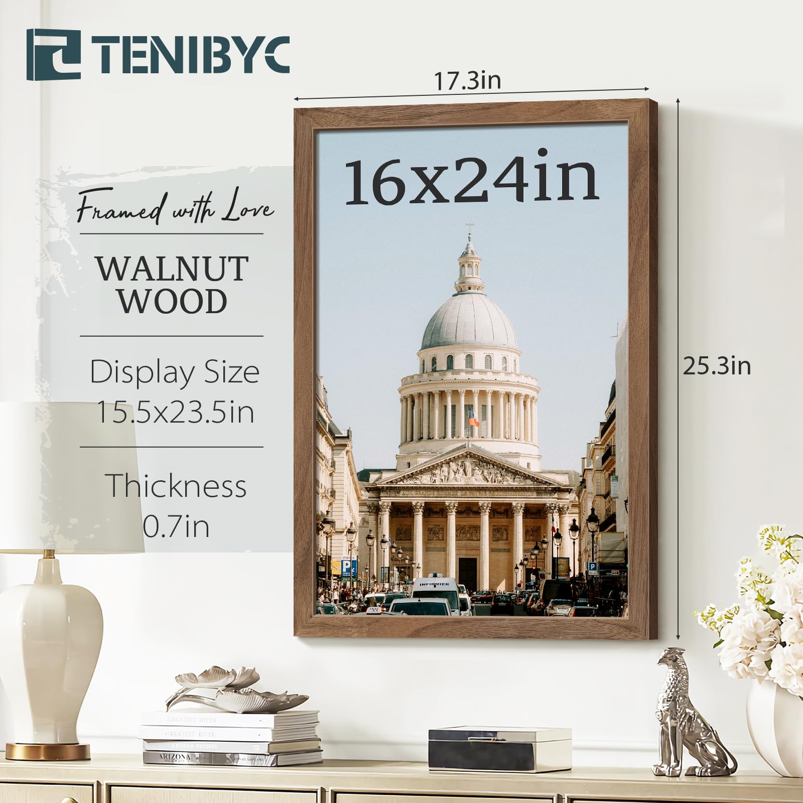 Tenibyc 16X24 Poster Frame 3 Pack - Brown Walnut, Natural Solid Wood Picture Frame, Wall Gallery Frame
