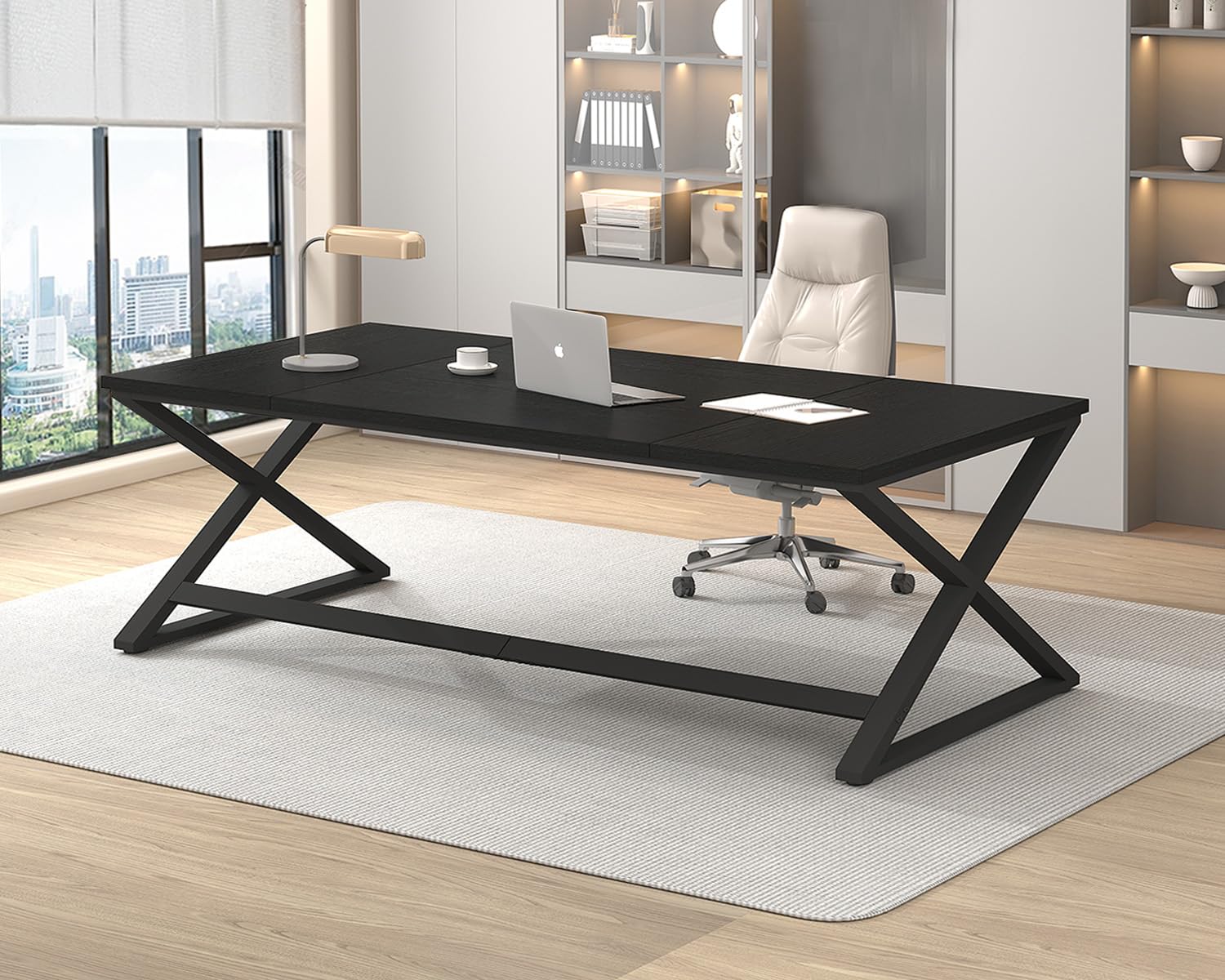 IBF Large Black Computer Desk, 70.8    Long Writing Desk for Home Office, Modern Simple Executive Work Study Desk for Two Person