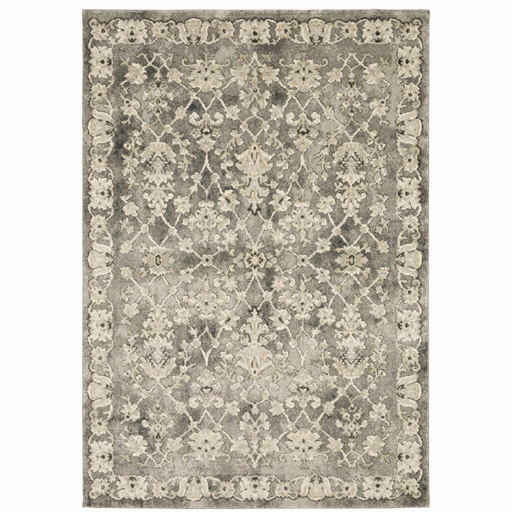 HomeRoots 508839 8 x 11 ft. Gray Beige Tan & Brown Oriental Power Loom Stain Resistant Rectangle Area Rug