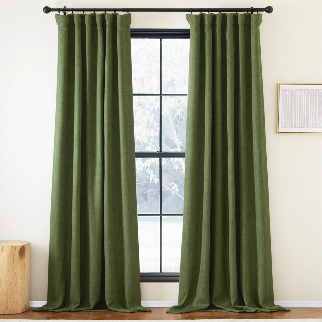 NICETOWN Room Darkening Faux Linen Curtains for Living Room, Pinch Pleated Linen Burlap Textured Light Blocking Noise Dampening 