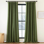 NICETOWN Room Darkening Faux Linen Curtains for Living Room, Pinch Pleated Linen Burlap Textured Light Blocking Noise Dampening 