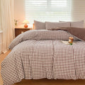NSNLGSGC Mocha Gingham Duvet Cover Set Twin, Dark Tan Grid Simple Geometric Square Pattern Comforter Cover,Soft Plaid Washed Mic