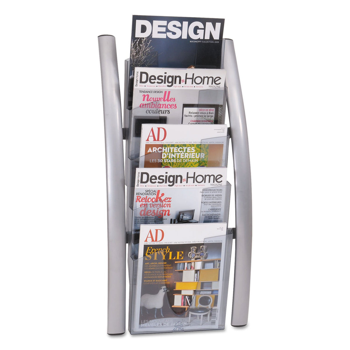 Alba Ddice5M Wall Literature Display, 13W X 3 1/2D X 28 1/2H, Silver Gray/Transluscent