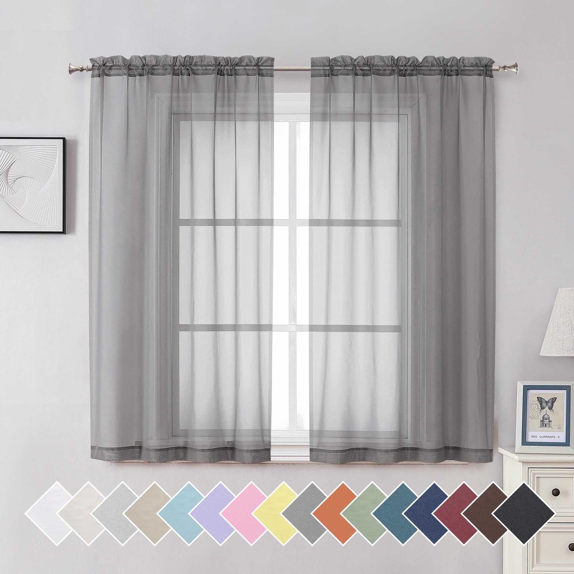 Aiyufeng Basic Rod Pocket Sheer Voile Window Curtain Panels White 1 Pair 2 Panels 40 Width 54 Inch Long For Kitchen Bedroom Chil