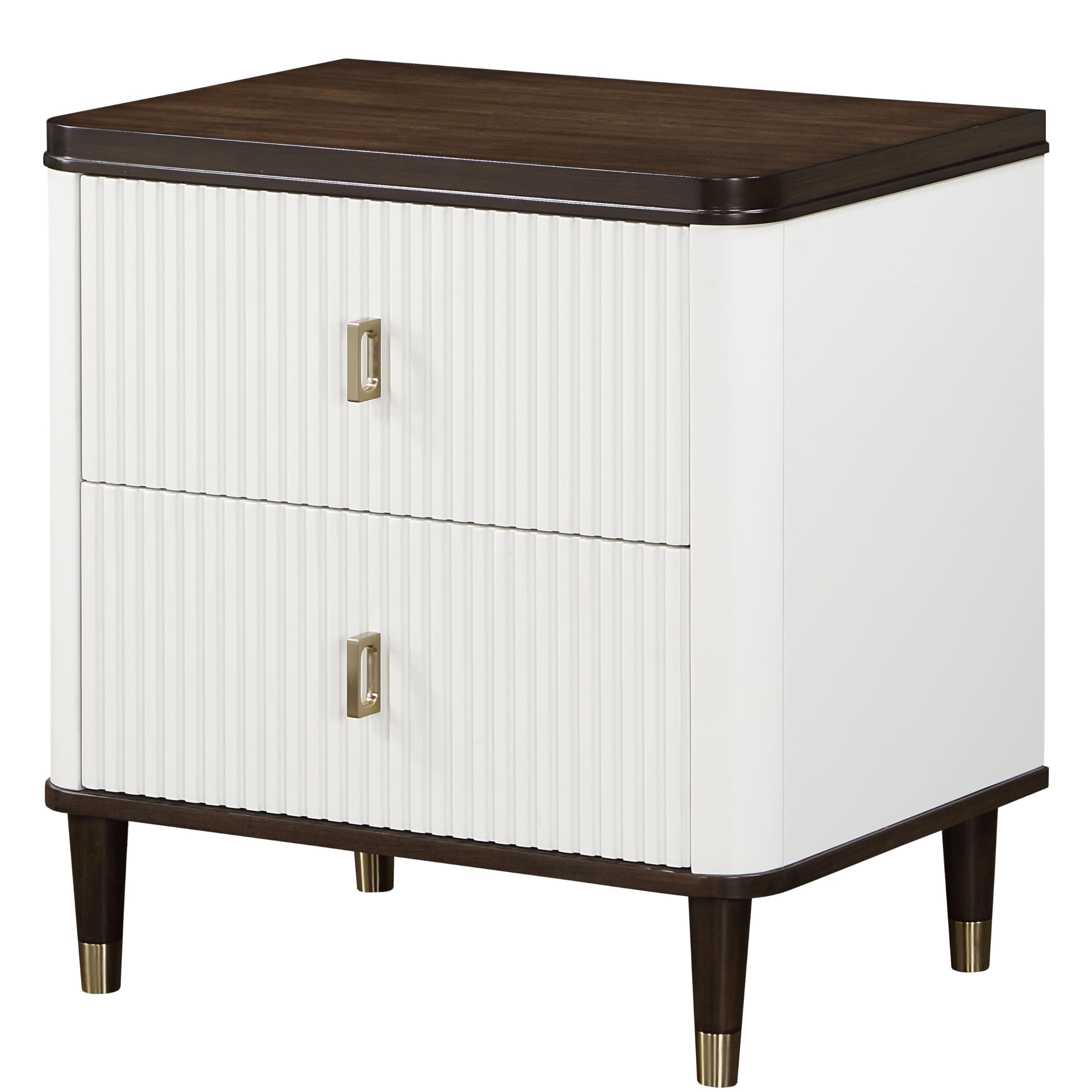 Acme Carena Wooden 2-Drawer Nightstand with USB in White and Brown