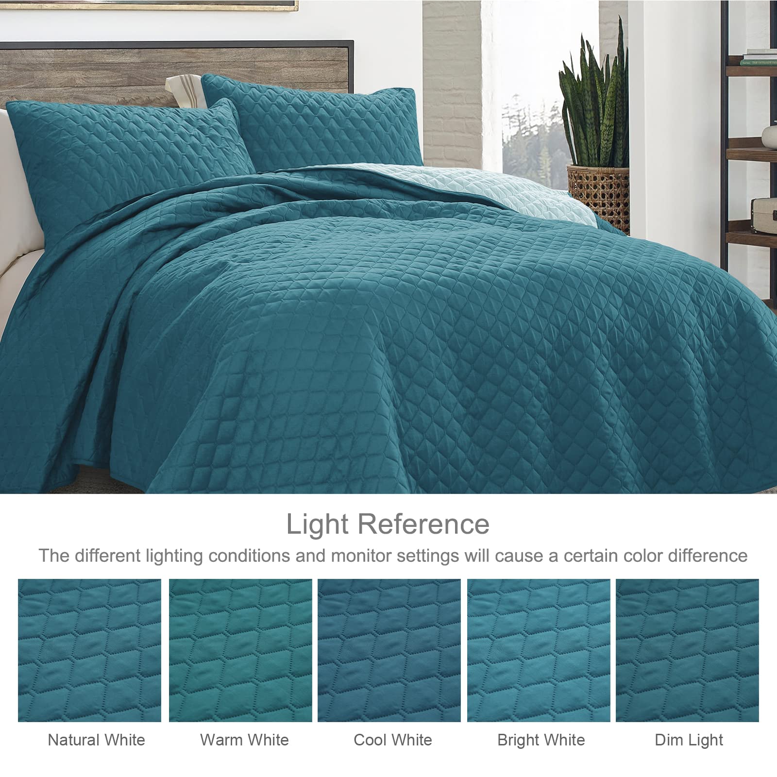 Exclusivo Mezcla Ultrasonic Reversible Full Queen Quilt Bedding Set With Pillow Shams, Lightweight Quilts Queen Size, Soft Bedsp