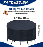 Round Patio Furniture Covers, 74'' Dia Outdoor Furniture Covers, Waterproof Outdoor Table Cover, Fire Pit Cover Outdoor Round Ta