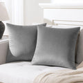 Mixhug Set Of 2 Cozy Velvet Square Decorative Throw Pillow Covers For Couch And Bed, Grey, 18 X 18 Inches