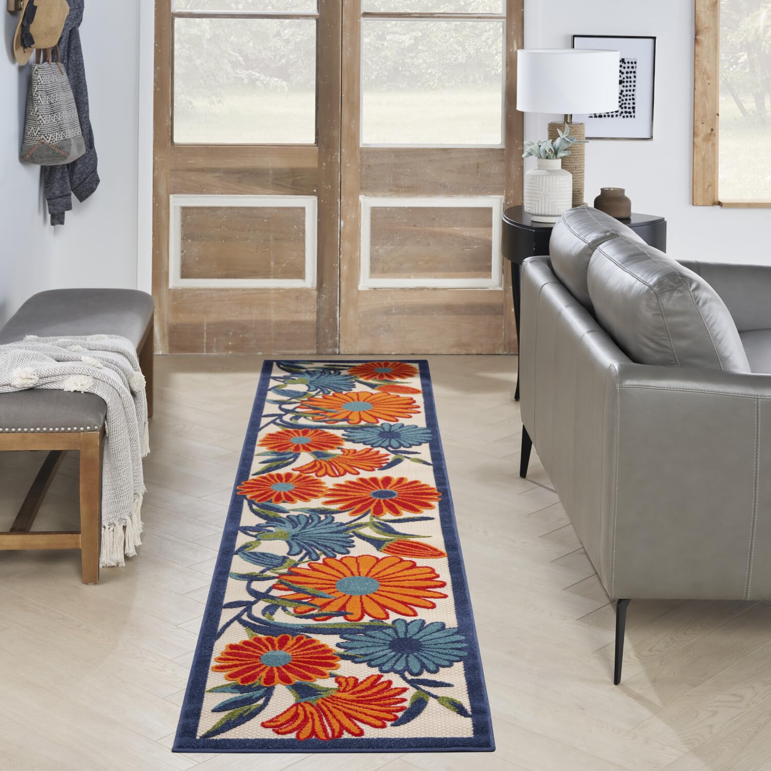 Nourison Aloha Outdoor Multicolor 2'3' X 10' Area Rug, Easy Cleaning, Non Shedding, Bed Room, Living Room, Dining Room, Deck, Backyard, Patio (2X10)