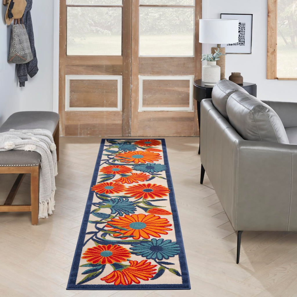 Nourison Aloha Outdoor Multicolor 2'3' X 8' Area Rug, Easy Cleaning, Non Shedding, Bed Room, Living Room, Dining Room, Deck, Backyard, Patio (2X8)