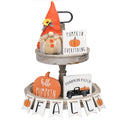 Fall Tiered Tray D  cor Set of 5, Wood Sign, Gnome Plush, Harvest Pumpkin Wood Blocks Thanksgiving Table Decoration Sign for Hom