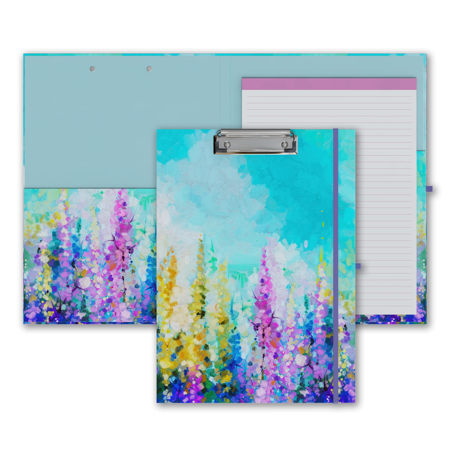 Cute Clipboard Folio With Refillable Lined Notepad And Interior Storage Pocket For Office Stylish A4 Foldable Clipfolio - Purple