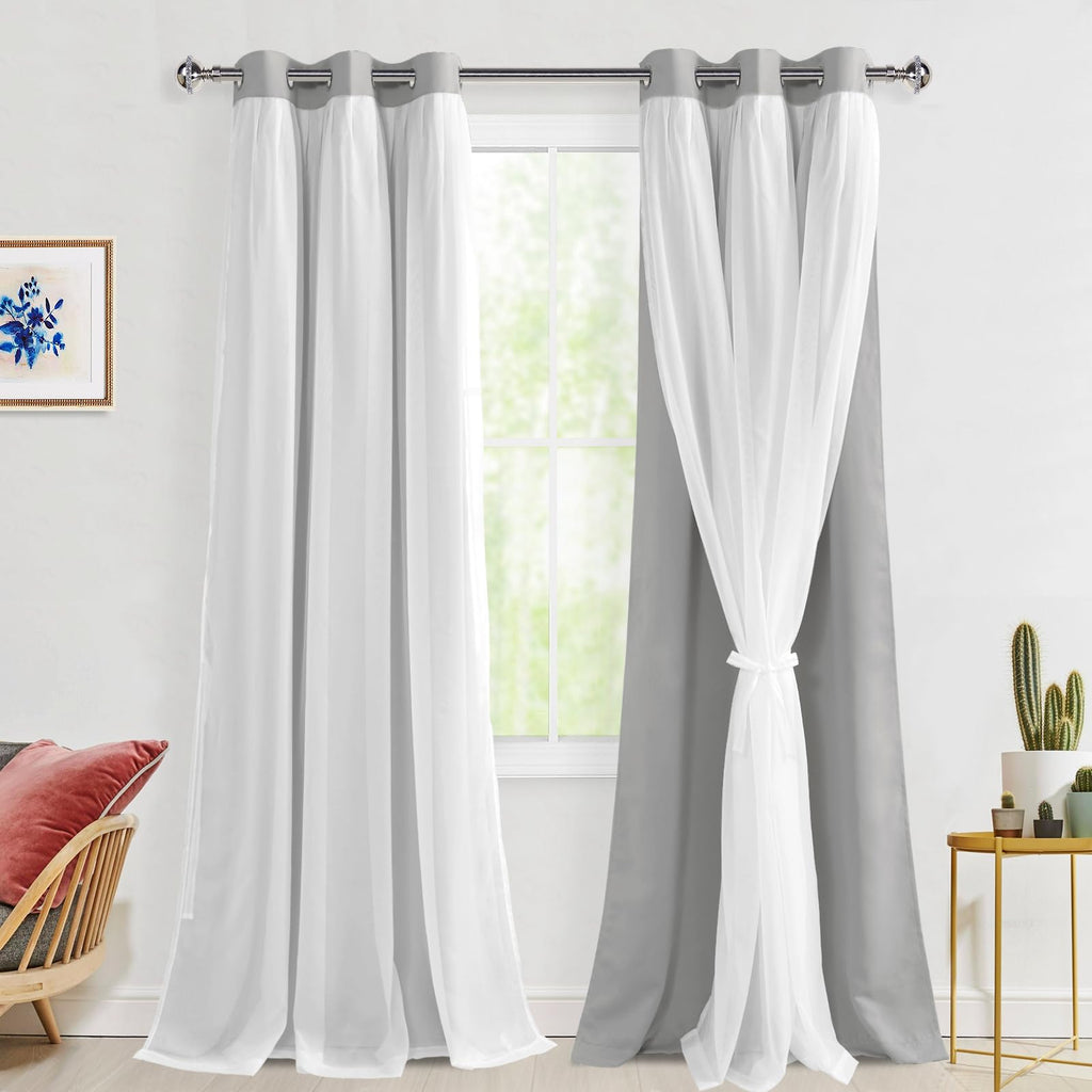 Hiasan Mix & Match Blackout Curtains with Sheer, Thermal Insulated Privacy Double Layer Grommet Window Curtains for Bedroom, Liv