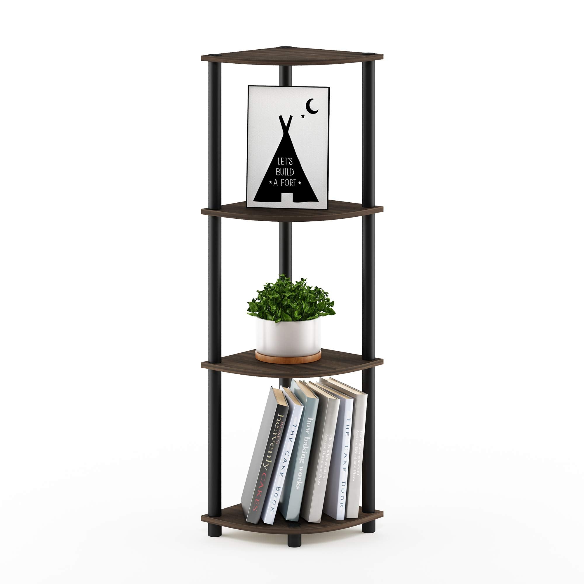 Furinno Turn-N-Tube 4-Tier Corner Display Rack Multipurpose Shelving Unit, Columbia Walnut/Black
