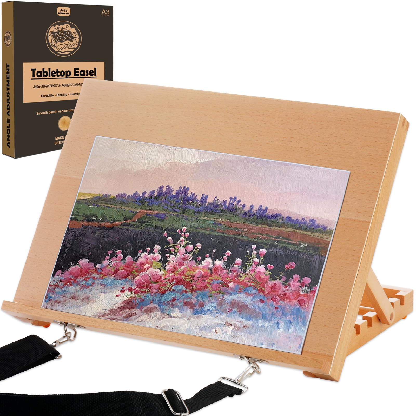 Tabletop Easel For Painting, 16.5 'X12 ' Adjustable Portable Beechwood Drawing Board With Detachable Strap, Drawing Art Easel