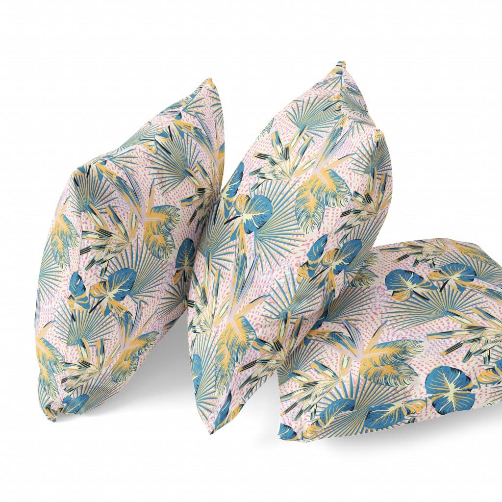 HomeRoots Blue Gray 18â€ Blue Gold Tropical Zippered Suede Throw Pillow