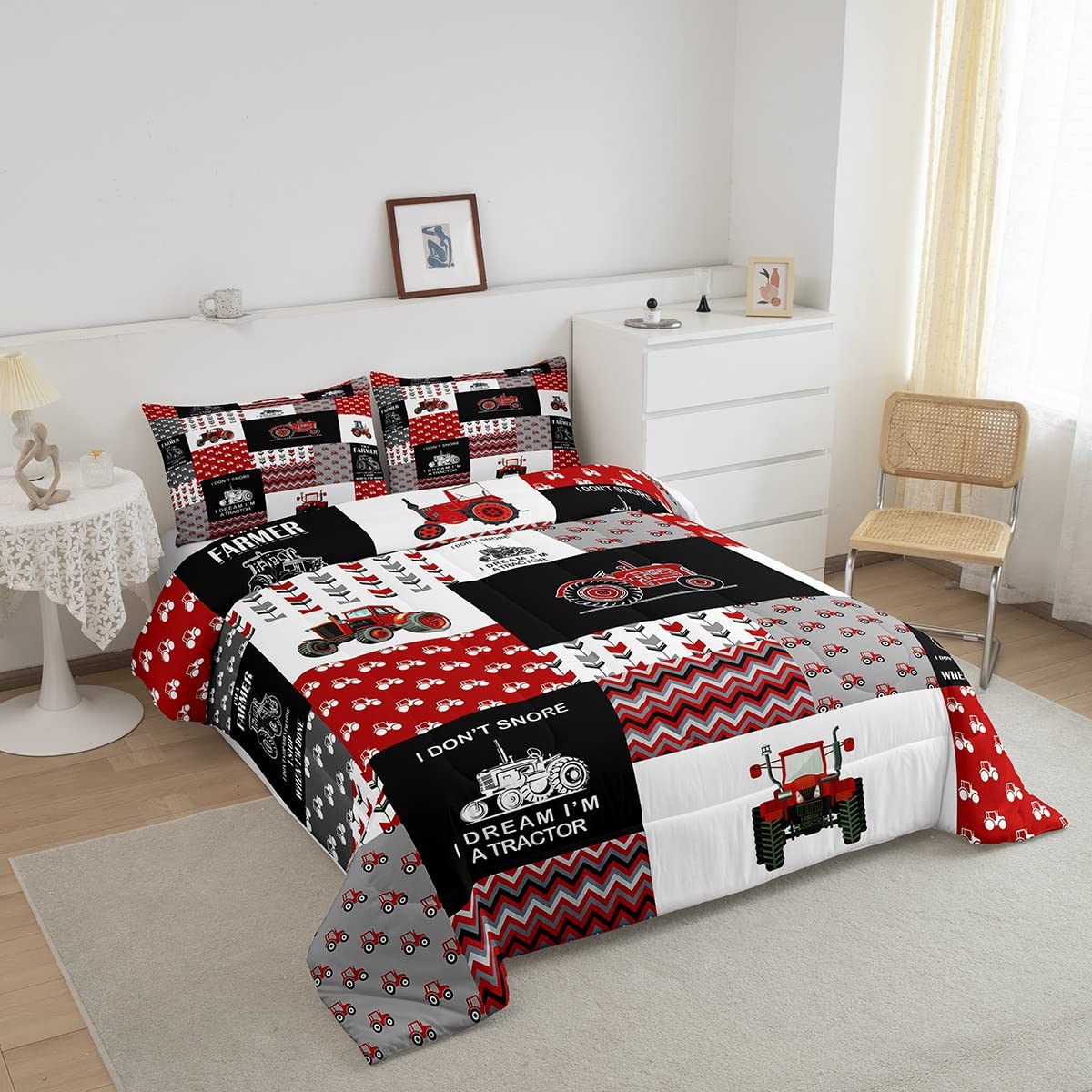 Feelyou Cartoon Tractor Comforter Set Farm Tractor Down Duvet For Kids Boys Toddler Vehicle Truck Bedding Set Harvester Excavato