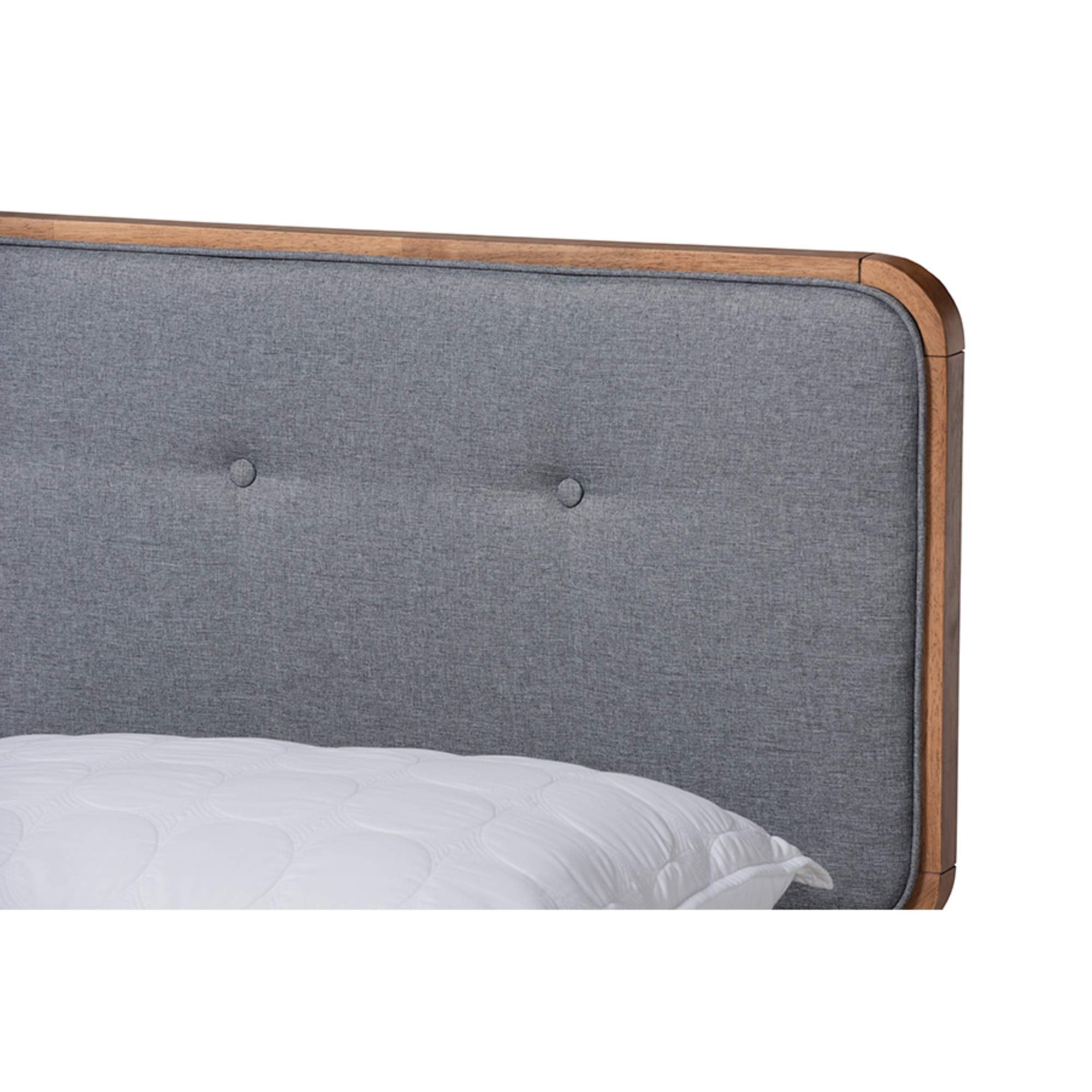 Baxton Studio Natalia Mid-Century Modern Dark Grey Fabric Upholstered and Ash Walnut Finished Wood Queen Size Platform Bed