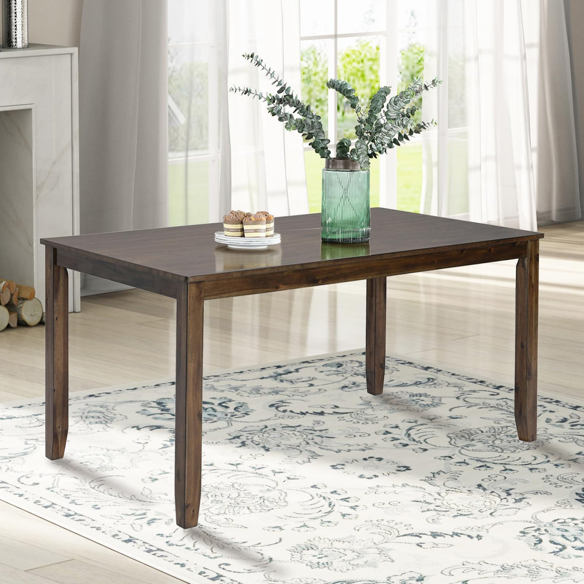 Lumisol Wooden Dining Table, Rectangular Kitchen Table For 4 Persons, Farmhouse Style Dining Table For Kitchen, Dining Room, Not