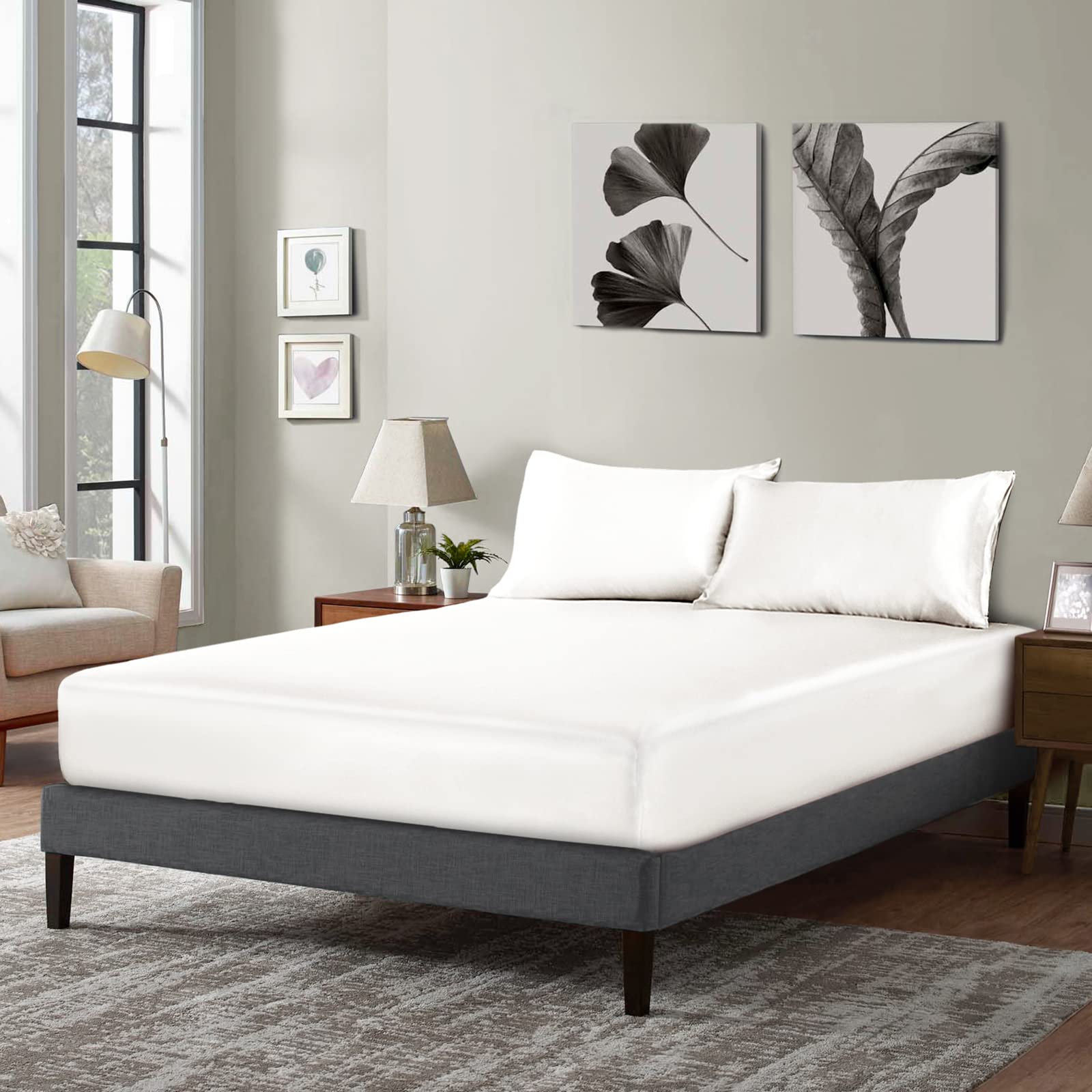 P Pothuiny Satin Fitted Sheet Twin Size, 1 Single Fitted Sheet Only, Extra Soft Deep Pocket Bottom Bed Sheets Mattress Cover Fit