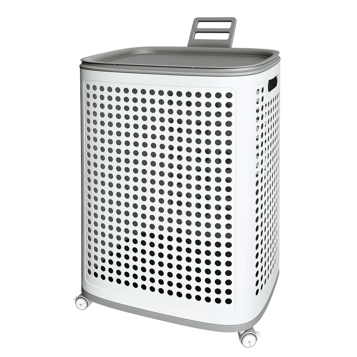 Pupustar Plastic Laundry Basket on Wheels with Lid & Handle, Large