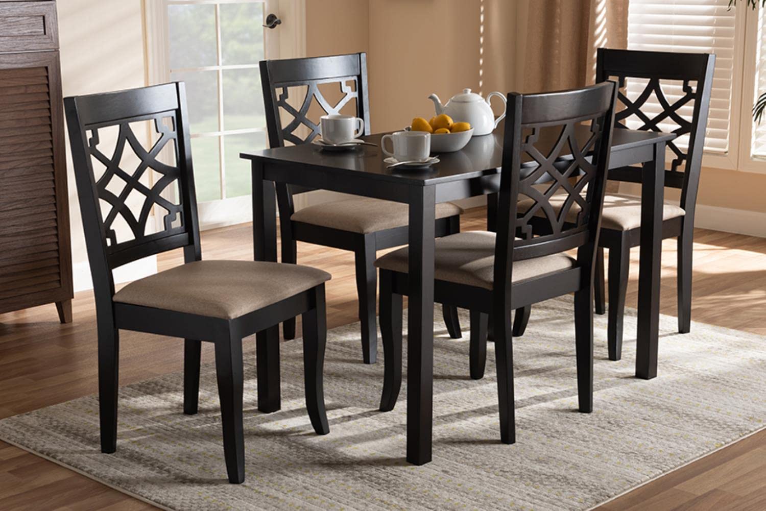 Baxton Studio Mael Modern and Contemporary Sand Fabric Upholstered Espresso Brown Finished 5-Piece Wood Dining Set