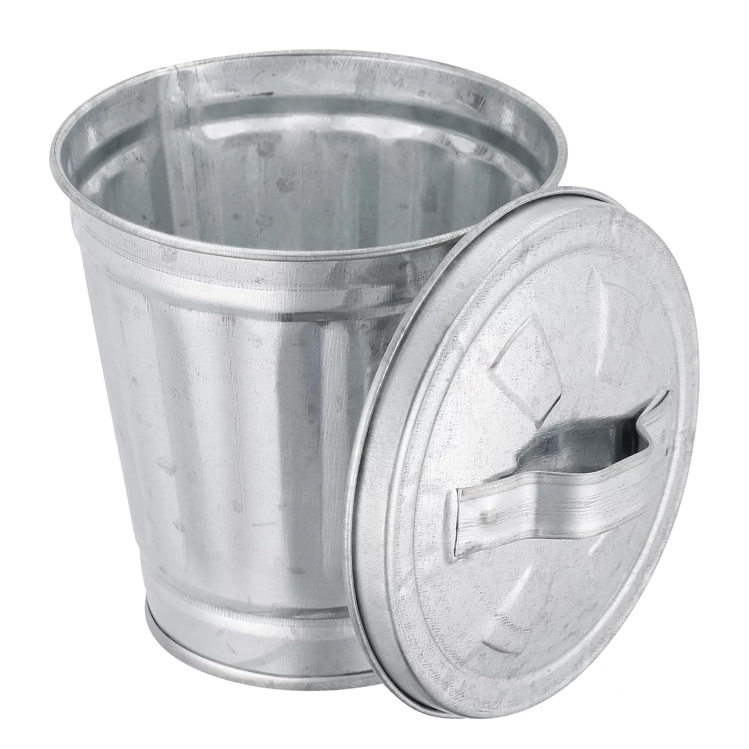 Czhotg Silver Mini Galvanized Trash Can with Lid Wastebasket Trash Can Metal Buckets Tabletop Mini Metal Rubbish Bin Flower Pot 