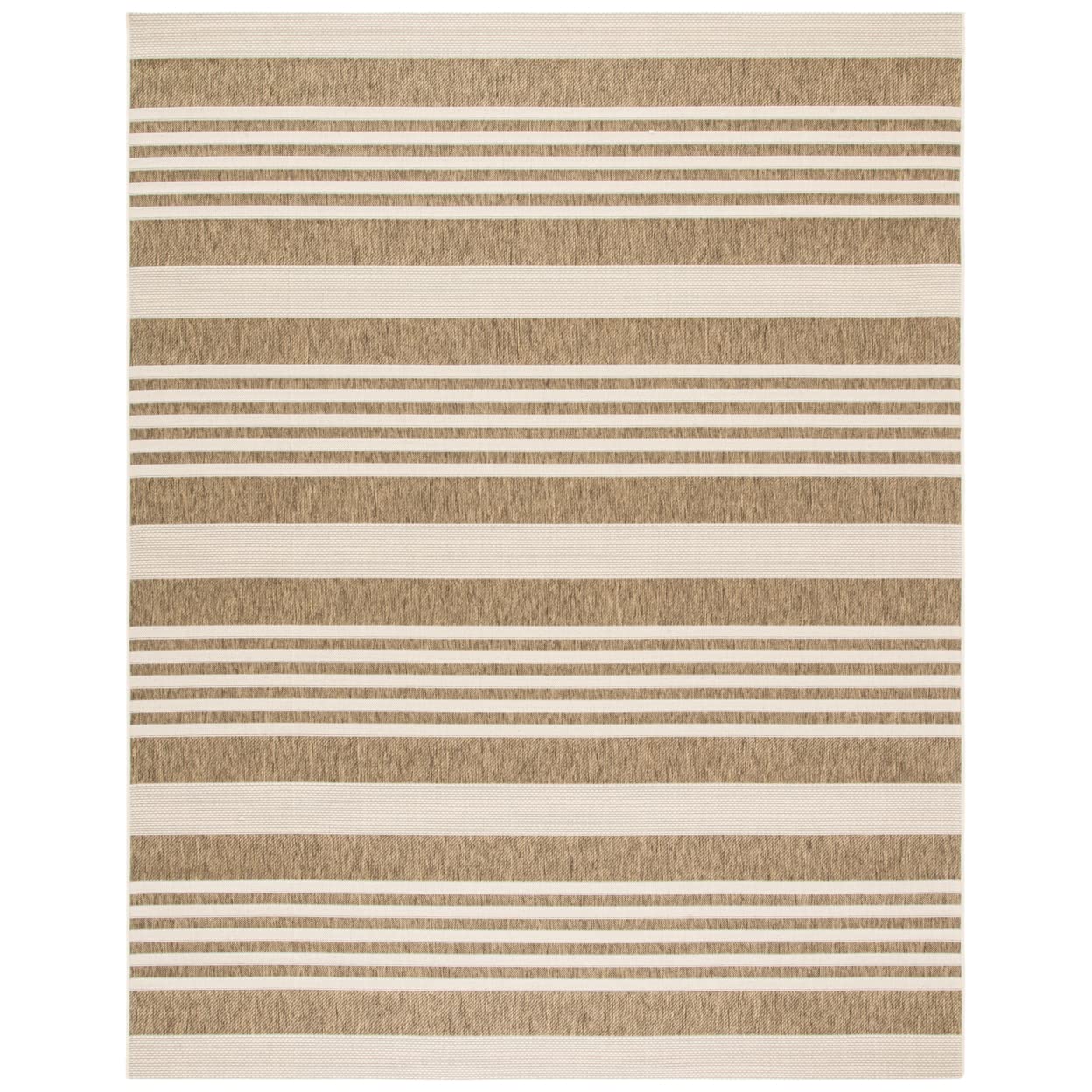 SAFAVIEH Courtyard Collection Area Rug - 9' x 12', Brown & Bone, Stripe Design, Non-Shedding & Easy Care, Indoor/Outdoor & Washa