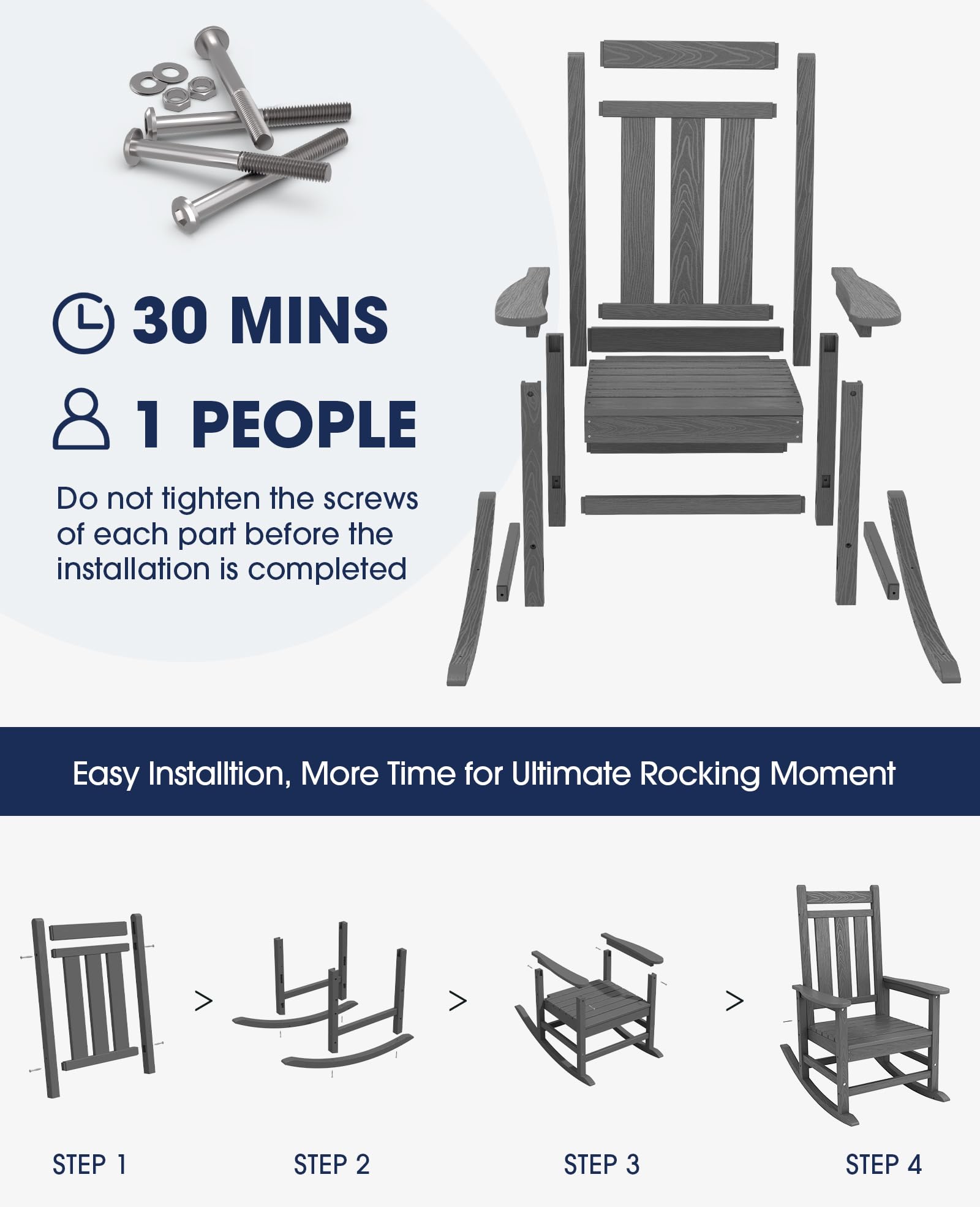 Kingyes Outdoor Patio Rocking Chair Set Of 4, Gray