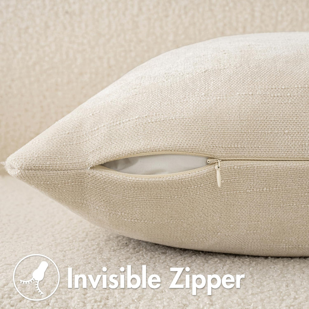 Miulee Pack Of 2 Decorative Throw Pillow Covers Soft Chenille Throw Pillows Solid Textured Cushion Covers For Couch Sofa Bedroom Living Room 18X18 Inch, Light Beige