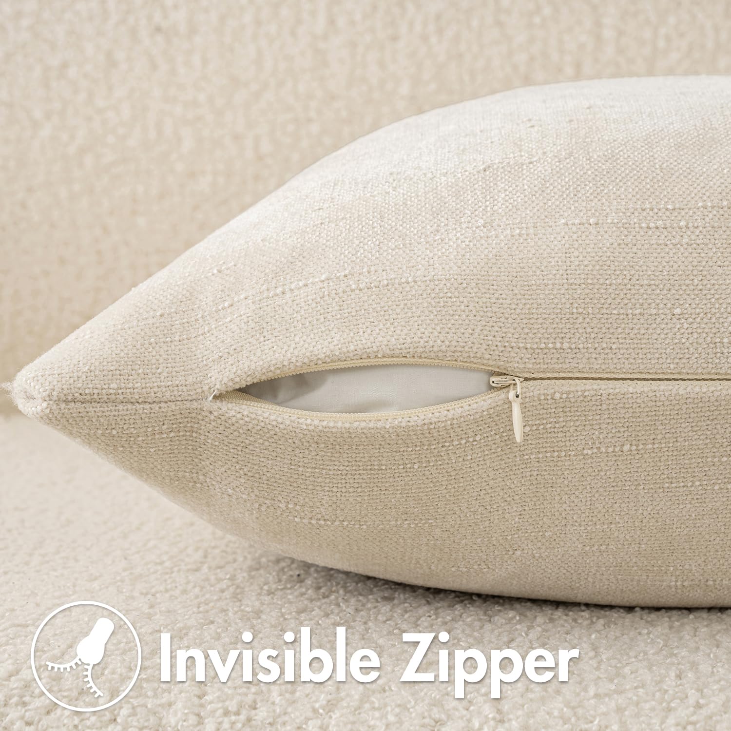 Miulee Pack Of 2 Decorative Throw Pillow Covers Soft Chenille Throw Pillows Solid Textured Cushion Covers For Couch Sofa Bedroom Living Room 18X18 Inch, Light Beige