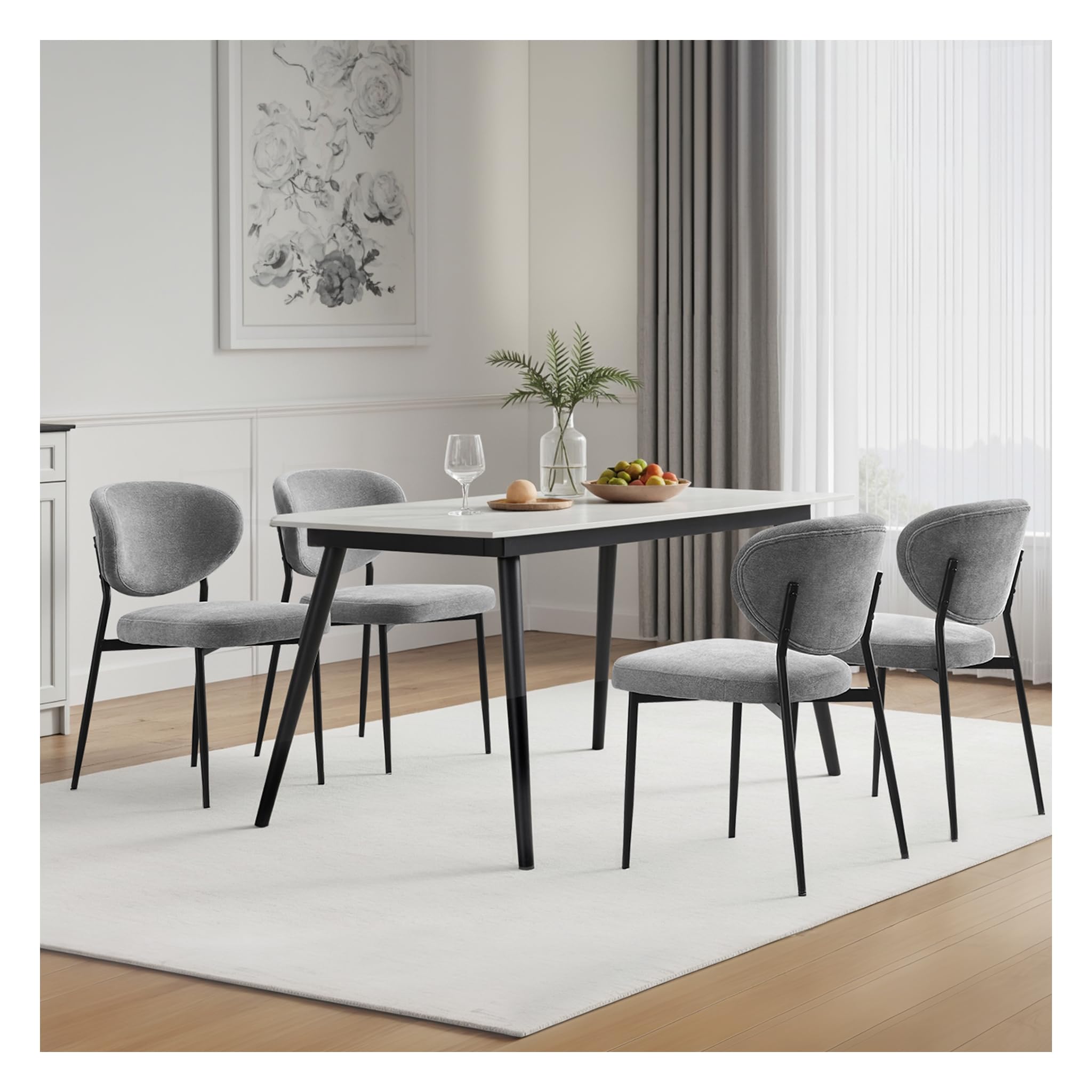 Stoolink Dining Chairs Set Of 4 Modern Chenille Upholstered Kitchen & Dining Room Chairs Wide Seat Filled With 58D Memory Foam C