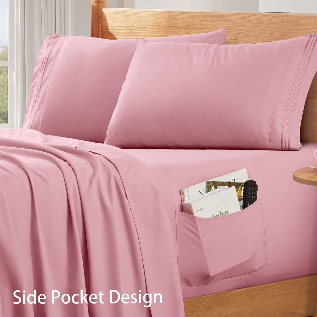 Siinvdabzx Extra Deep Pocket Queen Sheets Set - Fits Mattress Up To 24 Inches Thick - 4 Piece Pink Deep Pocket Sheets For Air Ma