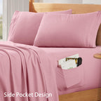 Siinvdabzx Extra Deep Pocket Queen Sheets Set - Fits Mattress Up To 24 Inches Thick - 4 Piece Pink Deep Pocket Sheets For Air Ma