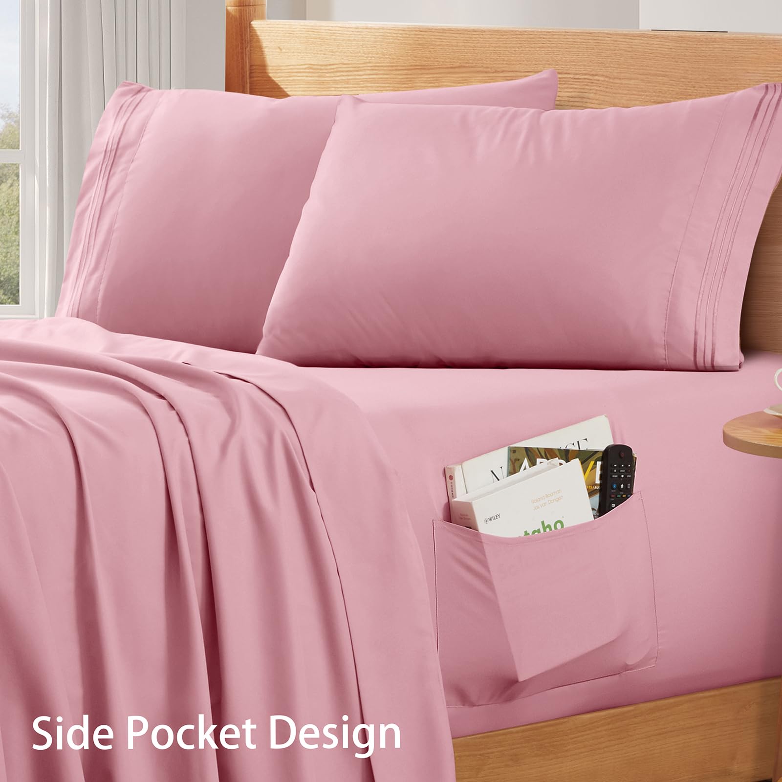 Siinvdabzx Extra Deep Pocket Queen Sheets Set - Fits Mattress Up To 24 Inches Thick - 4 Piece Pink Deep Pocket Sheets For Air Ma