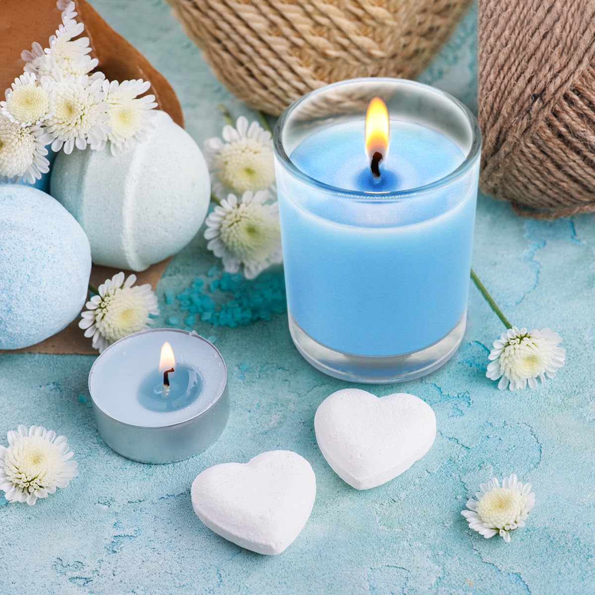 Set Of 4 Babyblue Votive Candles Clear Glass Filled Unscented Soy Wax Candle For Home Spa Weddings Holiday Baby-Shower Party And