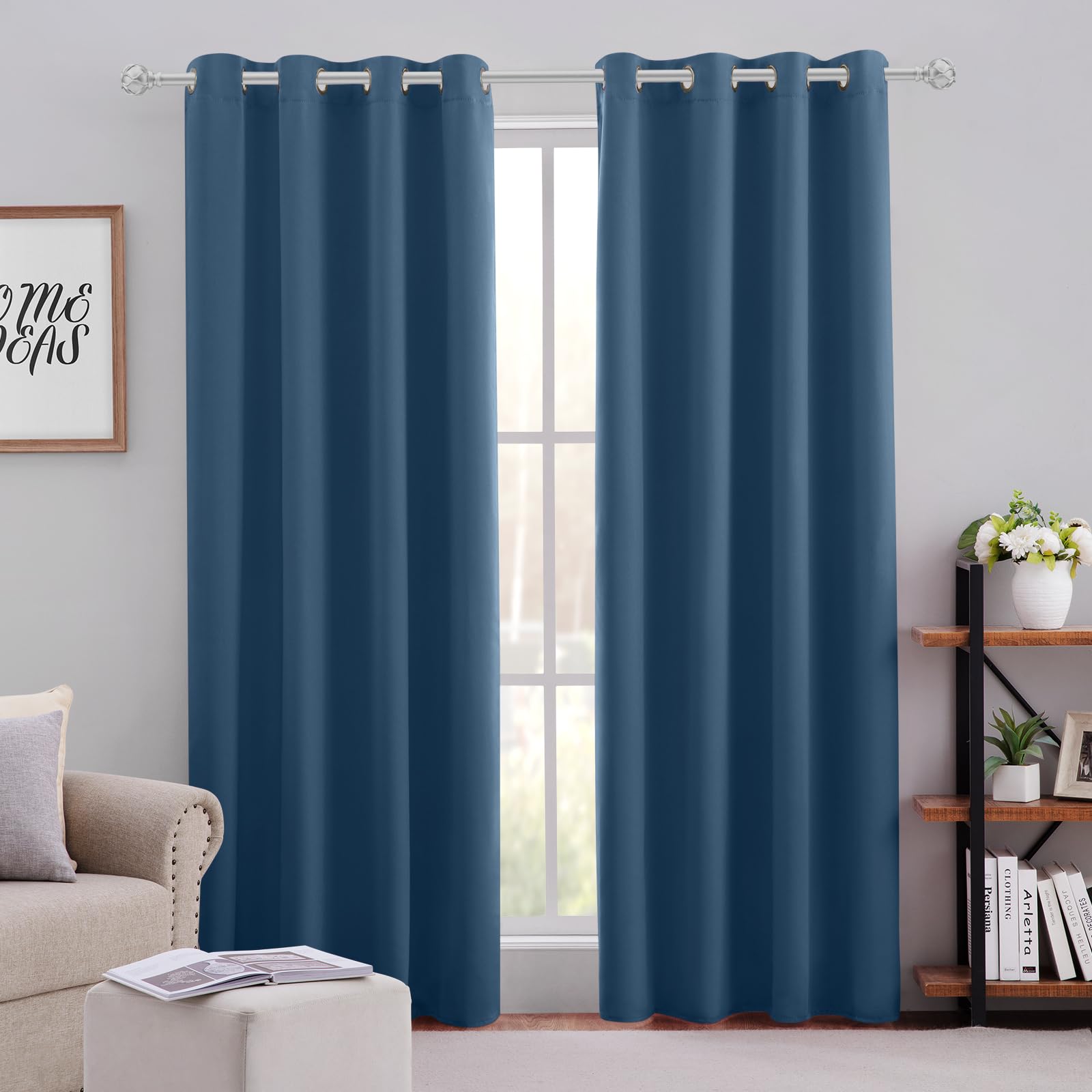 Homeideas Dark Teal Blackout Curtains For Bedroom 52 X 96 Inch Length 2 Panels Set Room Darkening Bedroom Curtains, Soundproof T