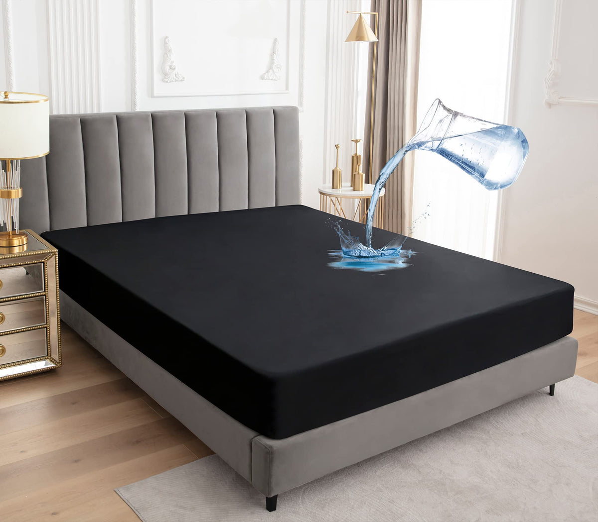 Sufdari Cal King Mattress Protector,Waterproof Mattress Protector,Fitted Sheet Style Mattress Cover With 18' Deep Pocket,Washable And Comfortable-Black,California King
