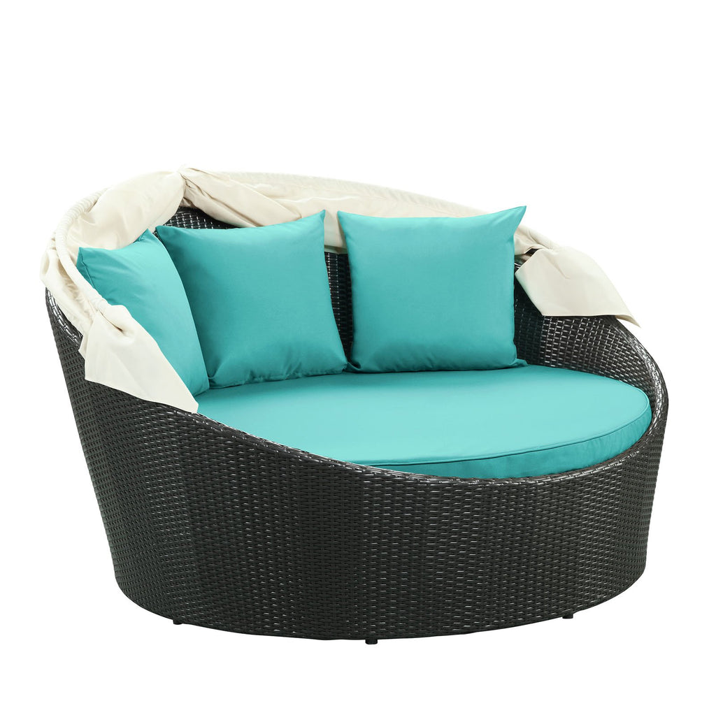 Modway Siesta Wicker Rattan Outdoor Patio Canopy Daybed In Espresso Turquoise