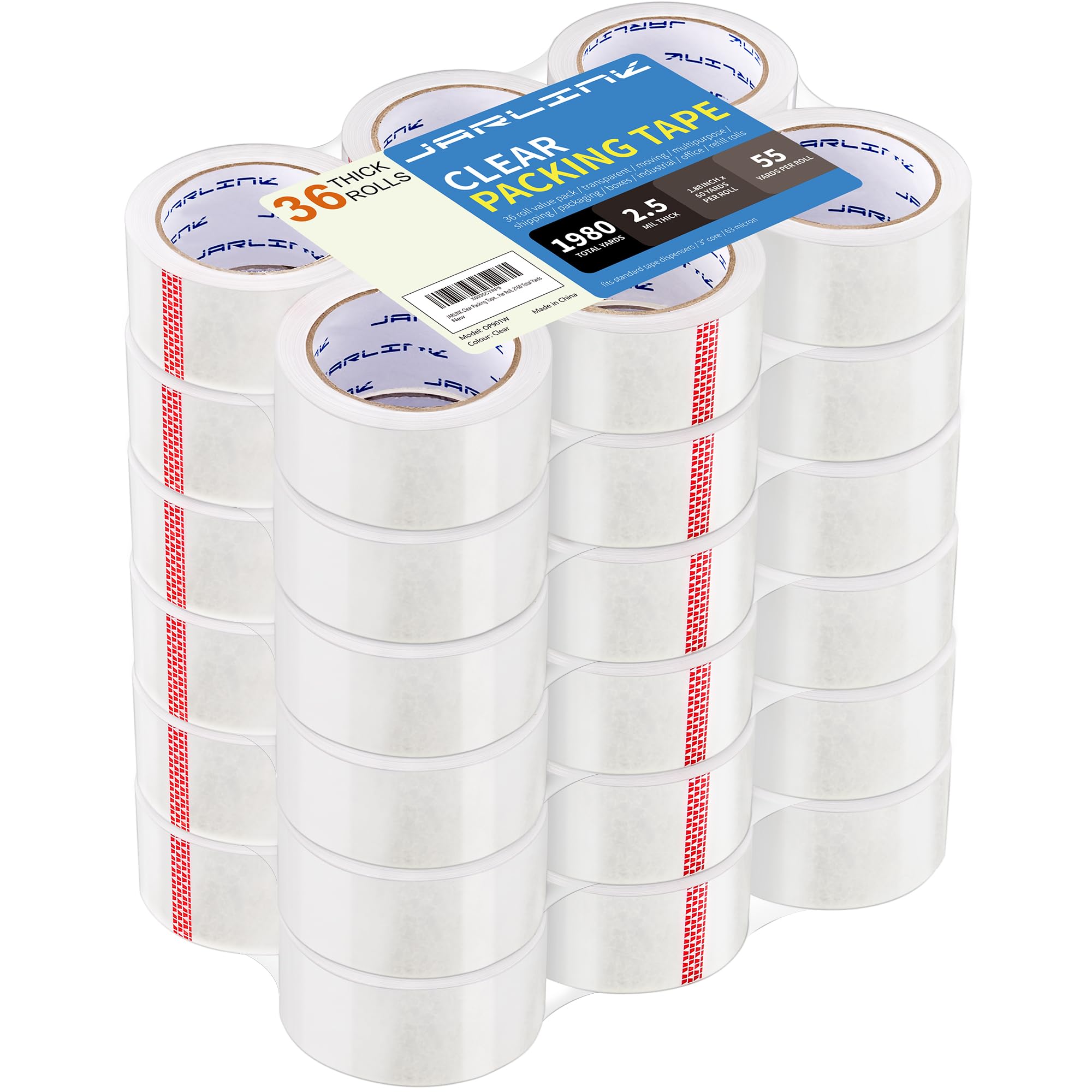 Jarlink Clear Packing Tape (36 Rolls), Heavy Duty Packaging Tape For Shipping Packaging Moving Sealing, 1.88 Inches Wide, 55 Yar