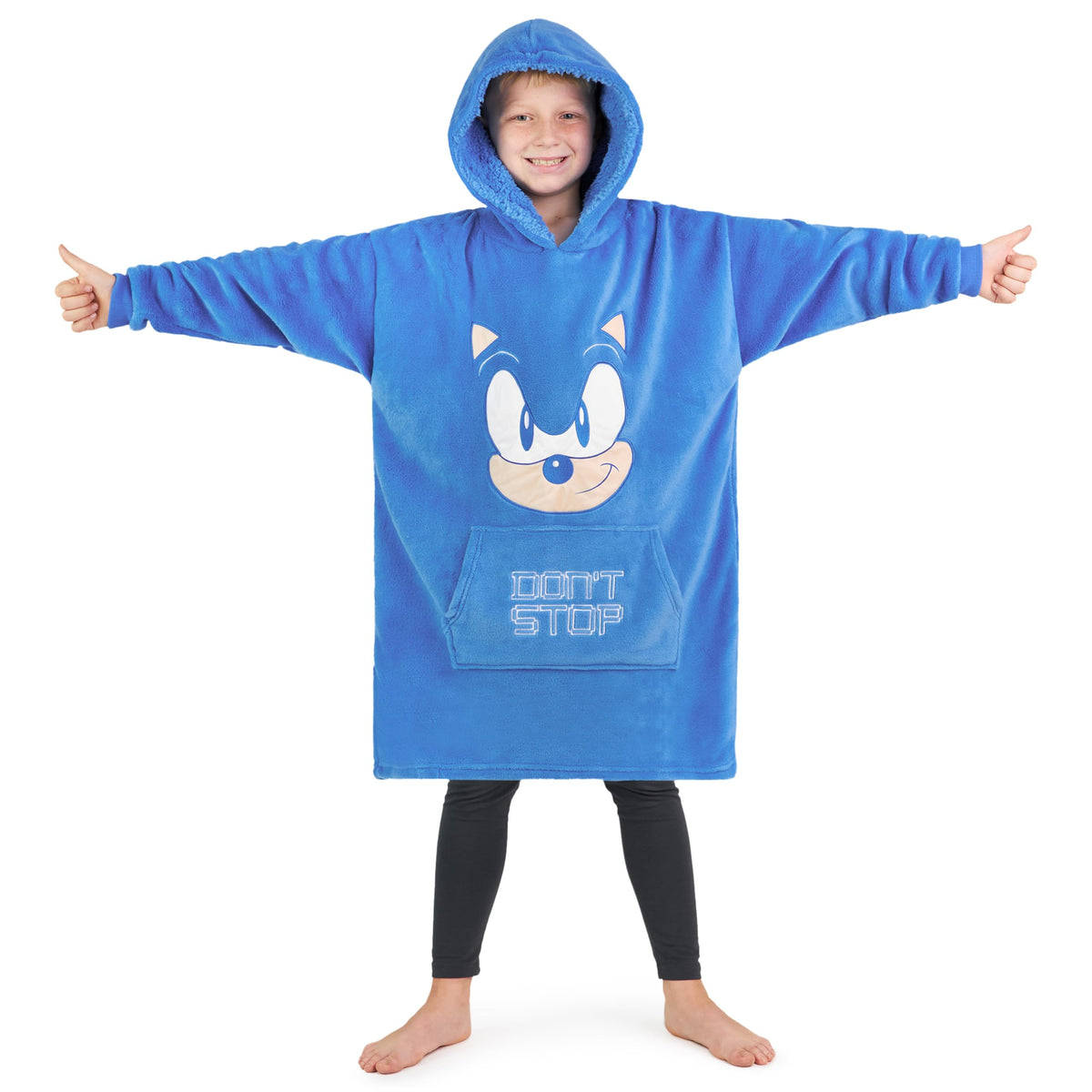 Sonic The Hedgehog Fleece Hoodie Blanket For Boys And Teenagers Oversized Fleece Poncho One Size Gaming Gifts For Boys (Blue)
