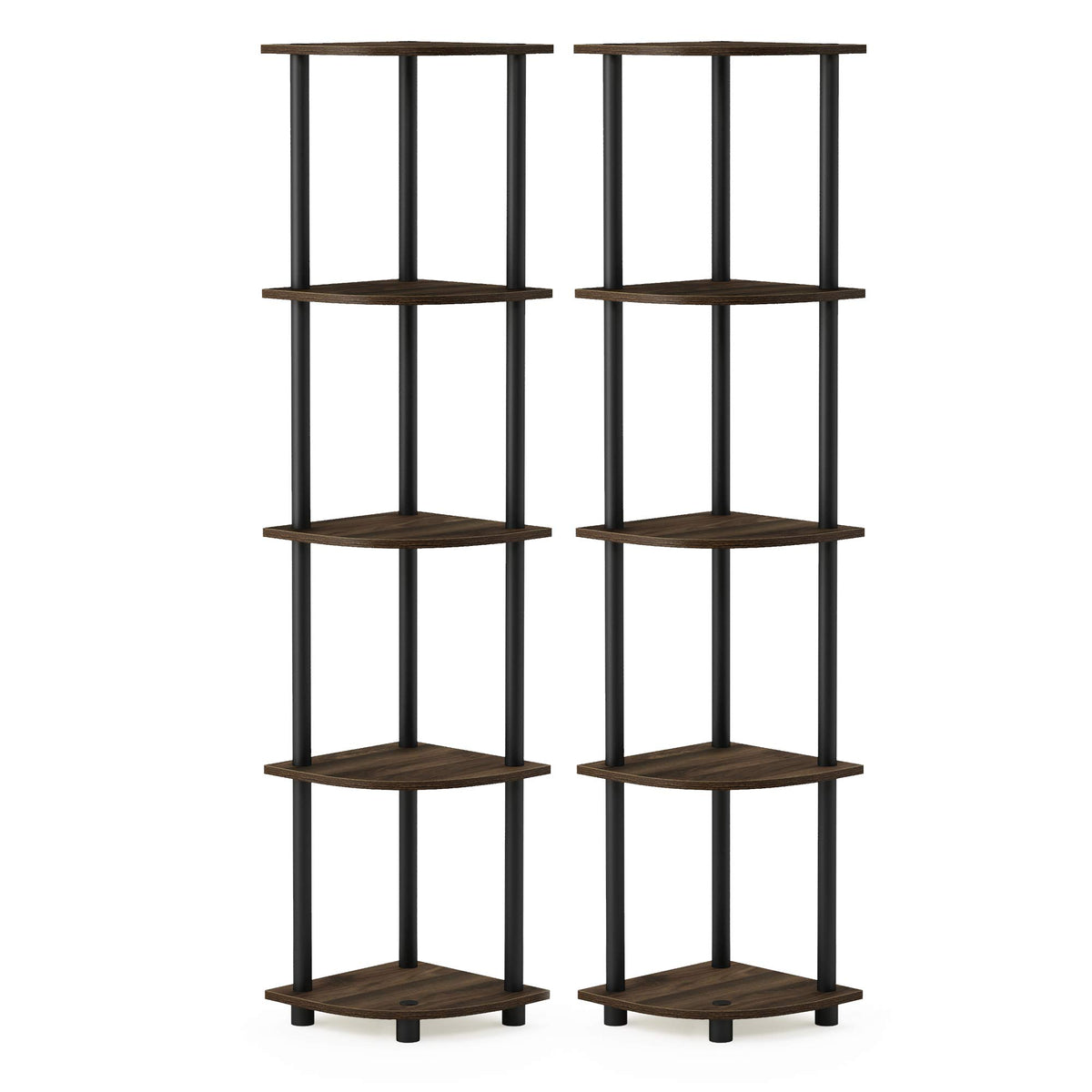 Furinno Turn-N-Tube 5 Tier Corner Display Rack 2 Pack, 2-Pack, Columbia Walnut/Black