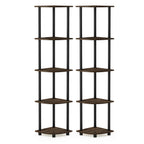 Furinno Turn-N-Tube 5 Tier Corner Display Rack 2 Pack, 2-Pack, Columbia Walnut/Black