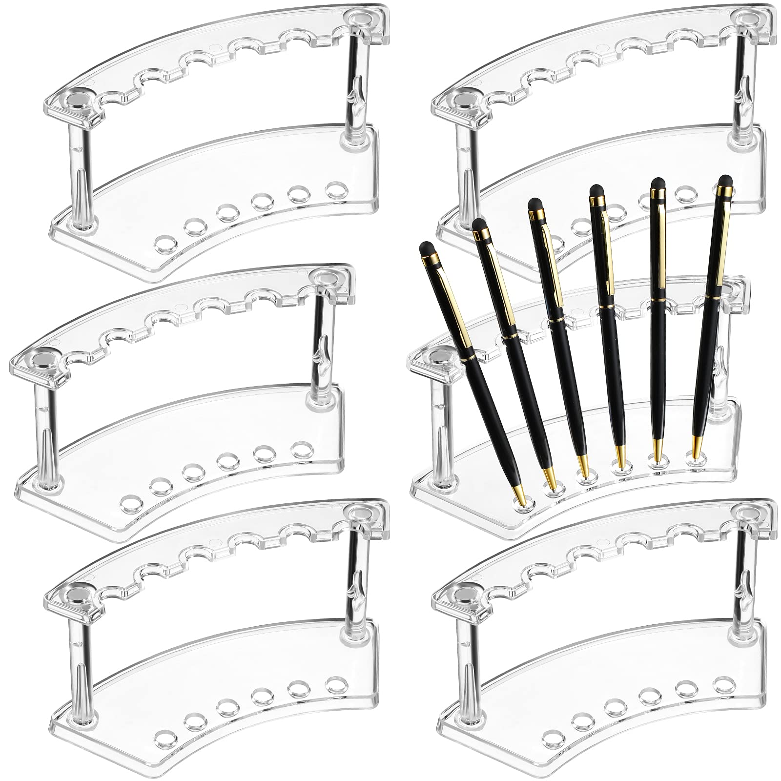 Chinco 6 Pieces Plastic Pen Holder Clear Display Stand 6-Slots Pen Display Stand Eyebrow Pen Stand Makeup Brush Rack Organizer F