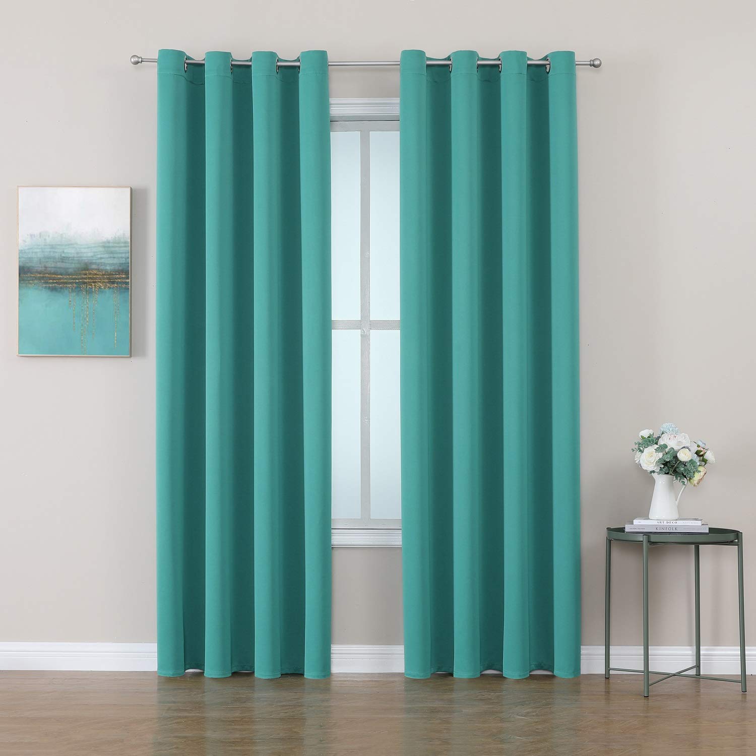 ChrisDowa Grommet Room Darkening Curtains for Bedroom and Living Room - 2 Panels Set Thermal Insulated Blackout Curtains (Teal, 